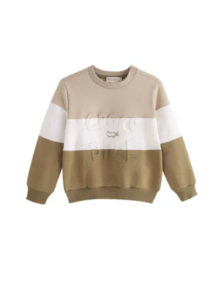 Croco Colorblock Fleece Sweater – Beige