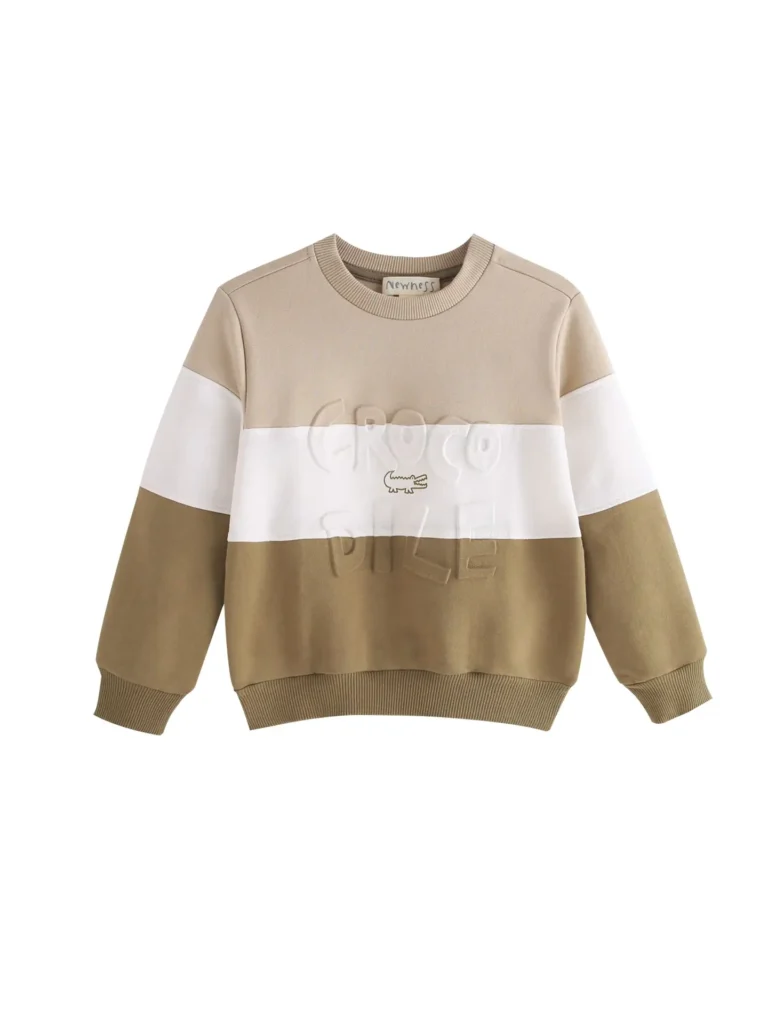 Croco Colorblock Fleece Sweater – Beige