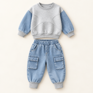 2-delige denim baby en peuterset – lichtblauw